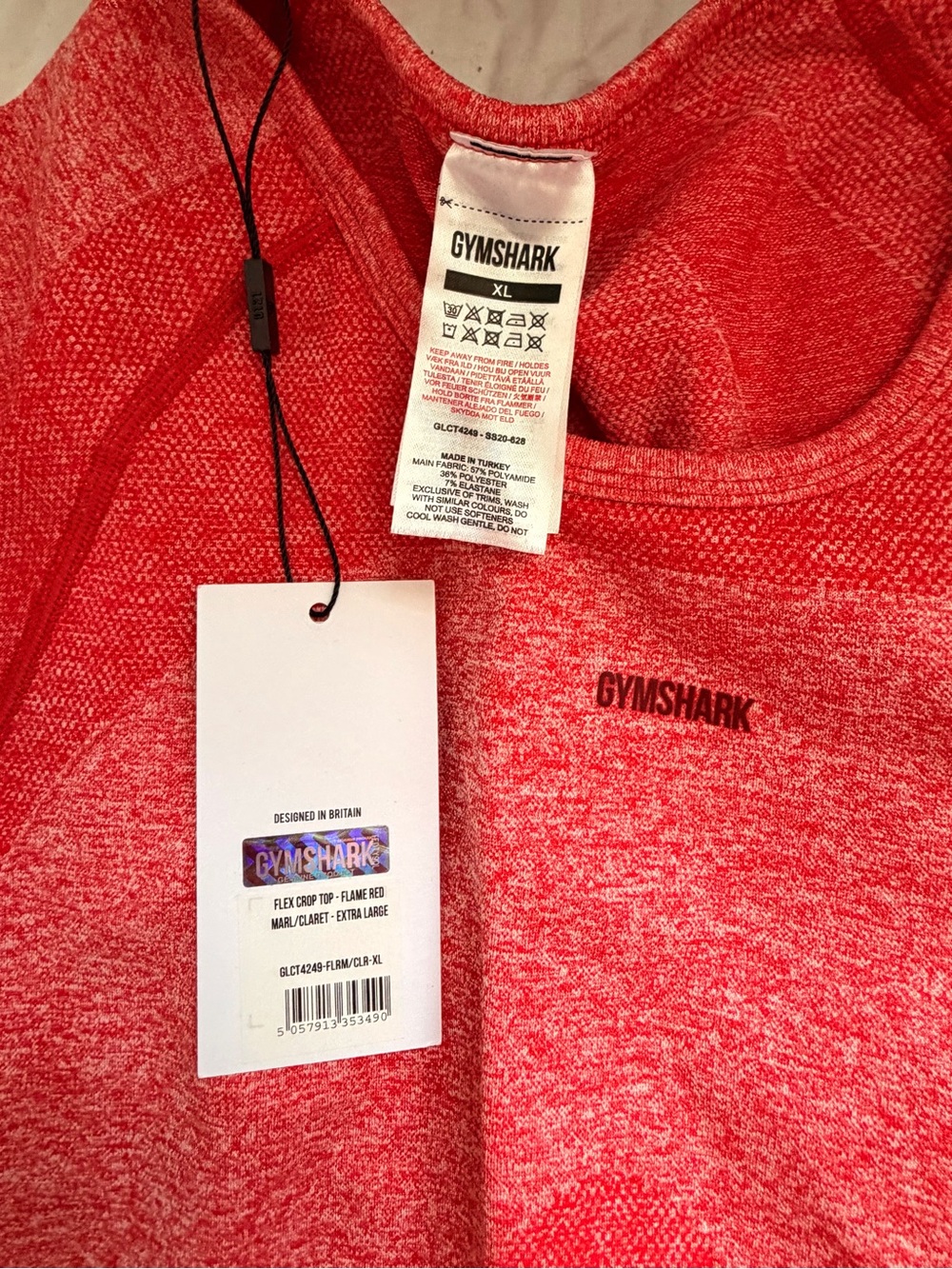 Gymshark Red Seamless Cropped Workout Top XLARGE - Picture 3 of 4
